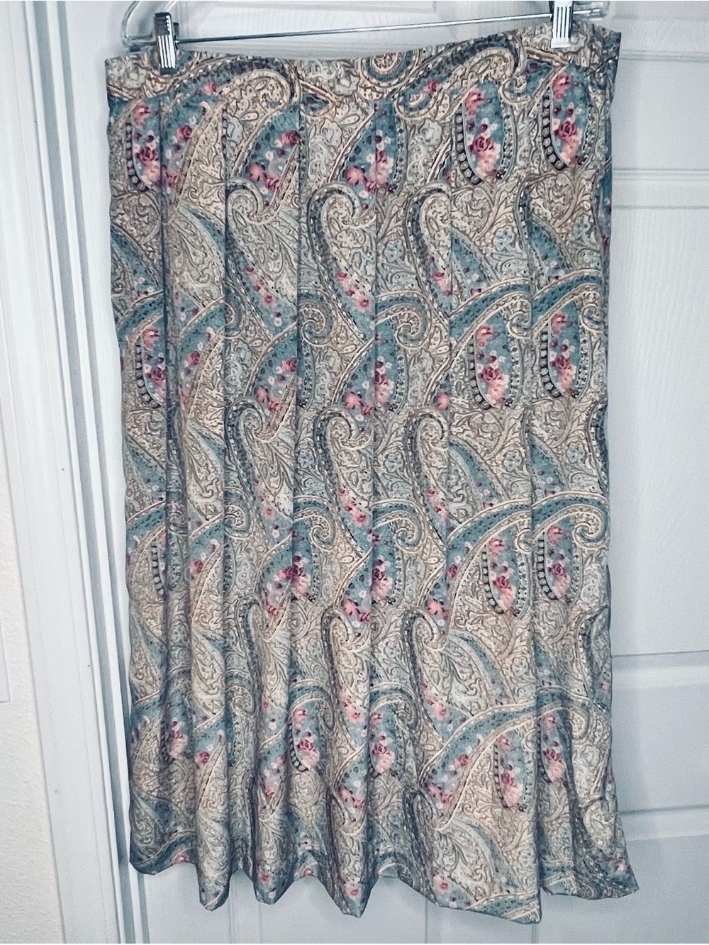Koret Sz 24W Teal, Cream & Pink Paisley Polyester Skirt Women’s